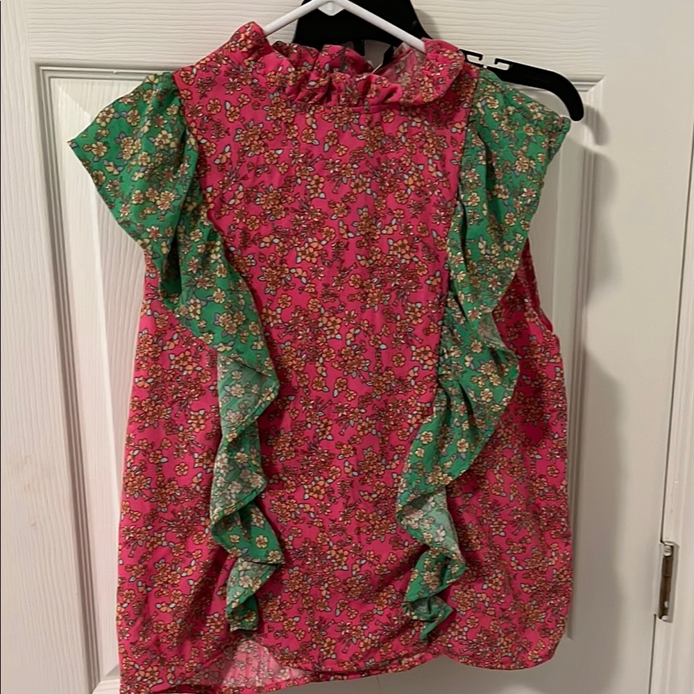 Floral Pink and Green Ruffle Top and Skort Set